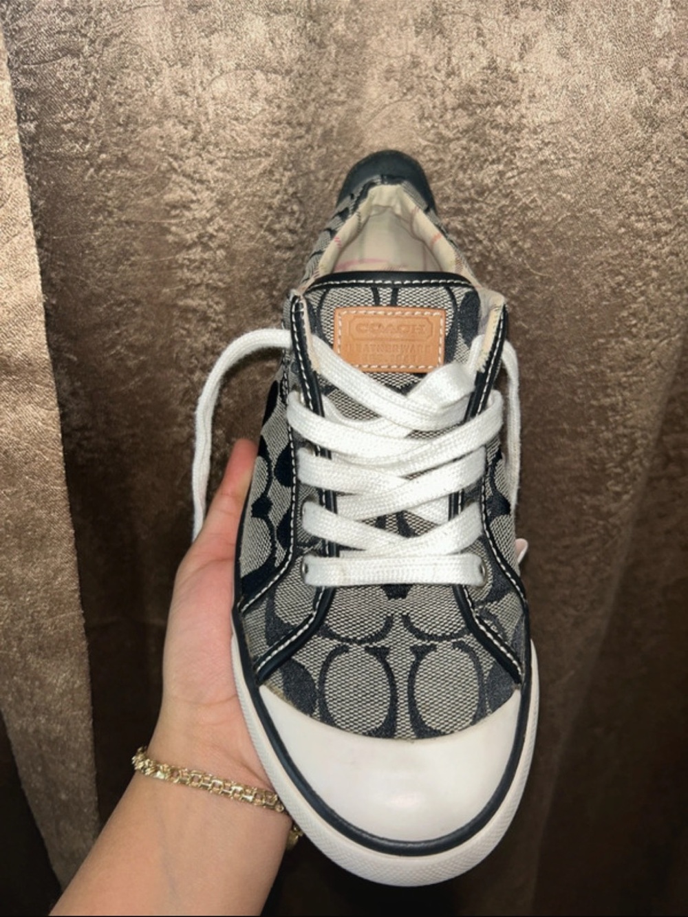 Coach Navy Signature Canvas Lace-Up Sneaker with White Trim
